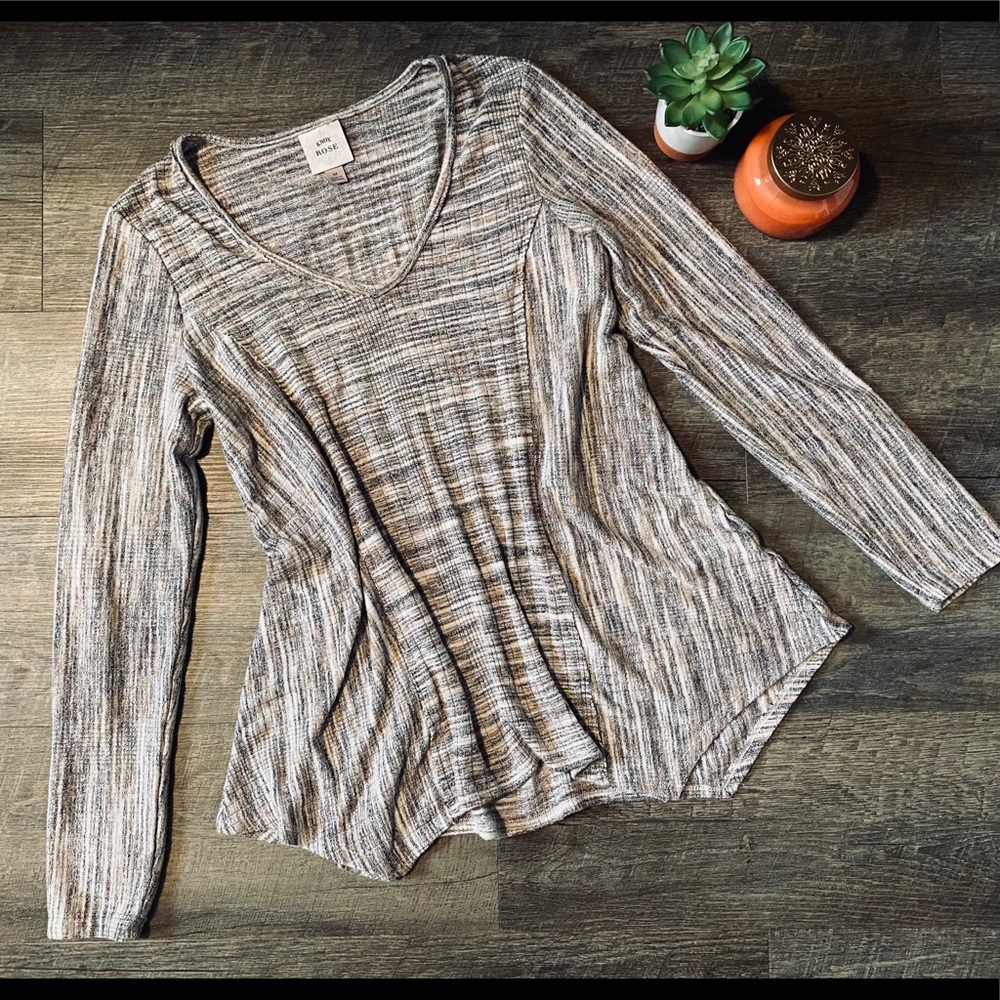 Knox Rose Space Dye Scoop Neck Ribbed Sweater